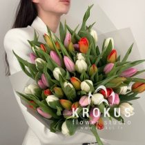 Krāsainu tulpju pušķis